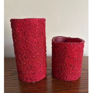 Beaded Shiny Red Decorative Flickering Flameless Battery Operated Candles 2PK